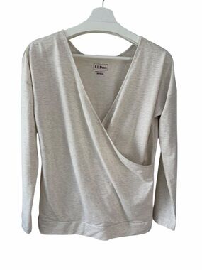 L.L. BEAN Beige Wrap Style Long Sleeve Top Soft Casual Classic size m